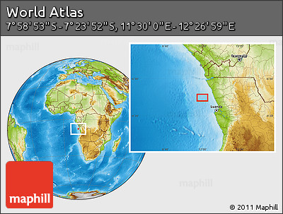 Physical Location Map of the Area around 7° 41' 23" S, 11° 58' 29" E