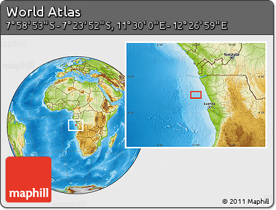 Physical Location Map of the Area around 7° 41' 23" S, 11° 58' 29" E