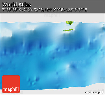 Physical 3D Map of the Area around 7° 41' 23" S, 121° 37' 30" E