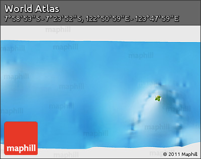 Physical 3D Map of the Area around 7° 41' 23" S, 123° 19' 29" E