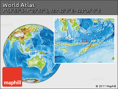 Physical Location Map of the Area around 7° 41' 23" S, 124° 10' 30" E