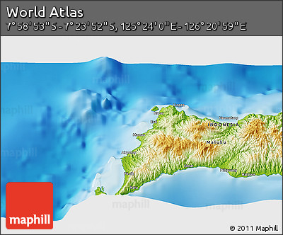 Physical 3D Map of the Area around 7° 41' 23" S, 125° 52' 30" E