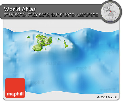 Physical 3D Map of the Area around 7° 41' 23" S, 127° 34' 30" E