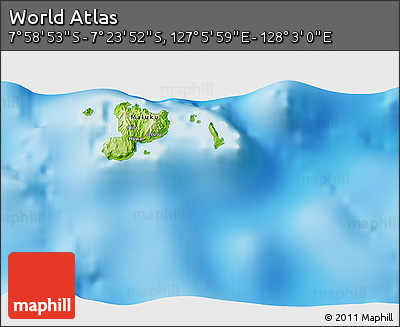 Physical 3D Map of the Area around 7° 41' 23" S, 127° 34' 30" E