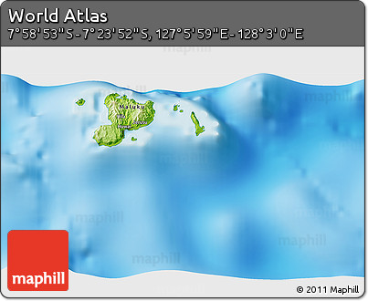 Physical 3D Map of the Area around 7° 41' 23" S, 127° 34' 30" E