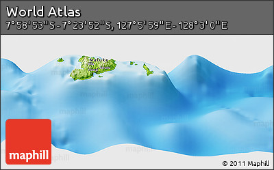 Physical Panoramic Map of the Area around 7° 41' 23" S, 127° 34' 30" E