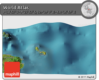 Satellite 3D Map of the Area around 7° 41' 23" S, 130° 7' 30" E