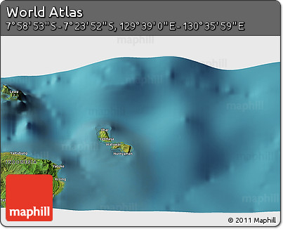 Satellite 3D Map of the Area around 7° 41' 23" S, 130° 7' 30" E