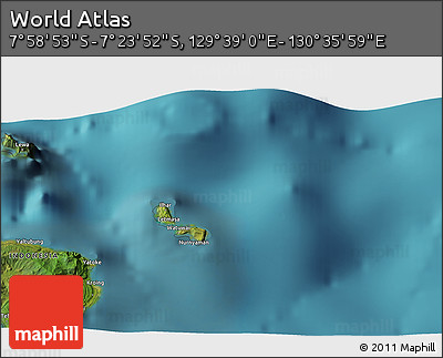 Satellite 3D Map of the Area around 7° 41' 23" S, 130° 7' 30" E