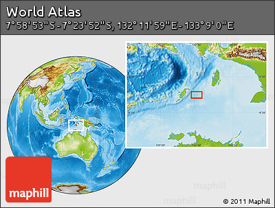 Physical Location Map of the Area around 7° 41' 23" S, 132° 40' 30" E