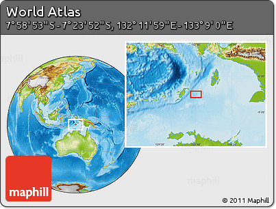 Physical Location Map of the Area around 7° 41' 23" S, 132° 40' 30" E
