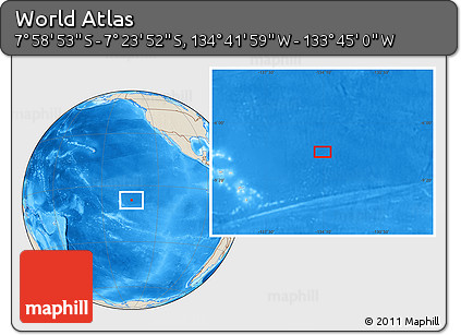 Shaded Relief Location Map of the Area around 7° 41' 23" S, 134° 13' 29" W