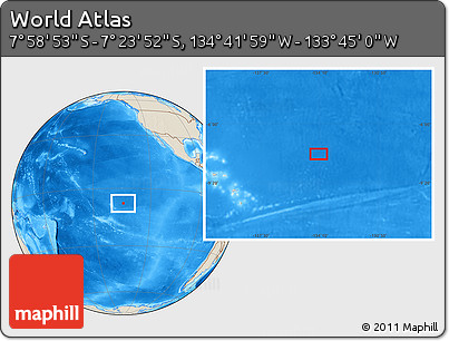 Shaded Relief Location Map of the Area around 7° 41' 23" S, 134° 13' 29" W