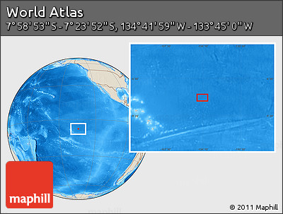 Shaded Relief Location Map of the Area around 7° 41' 23" S, 134° 13' 29" W