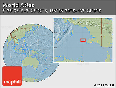 Savanna Style Location Map of the Area around 7° 41' 23" S, 136° 55' 30" E, hill shading