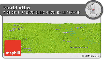 Physical Panoramic Map of the Area around 7° 41' 23" S, 141° 10' 30" E