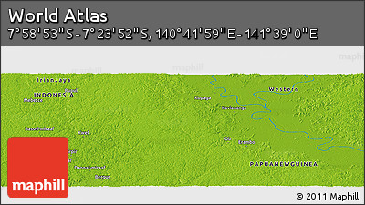 Physical Panoramic Map of the Area around 7° 41' 23" S, 141° 10' 30" E