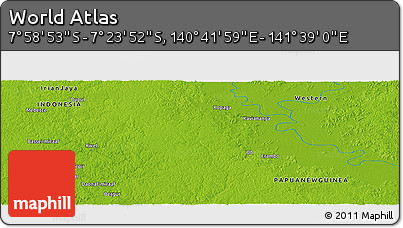 Physical Panoramic Map of the Area around 7° 41' 23" S, 141° 10' 30" E