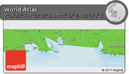Political Panoramic Map of the Area around 7° 41' 23" S, 144° 34' 29" E
