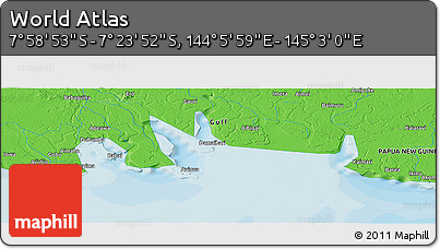 Political Panoramic Map of the Area around 7° 41' 23" S, 144° 34' 29" E