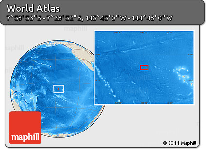 Shaded Relief Location Map of the Area around 7° 41' 23" S, 145° 16' 30" W