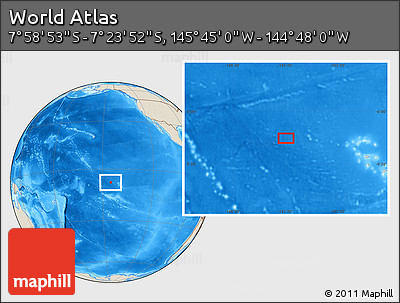 Shaded Relief Location Map of the Area around 7° 41' 23" S, 145° 16' 30" W