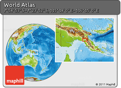 Physical Location Map of the Area around 7° 41' 23" S, 146° 16' 30" E