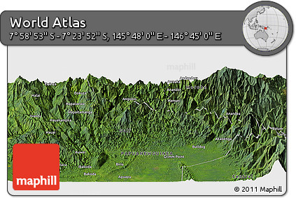 Satellite Panoramic Map of the Area around 7° 41' 23" S, 146° 16' 30" E