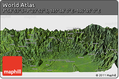 Satellite Panoramic Map of the Area around 7° 41' 23" S, 146° 16' 30" E