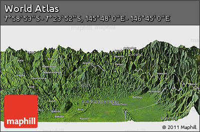 Satellite Panoramic Map of the Area around 7° 41' 23" S, 146° 16' 30" E
