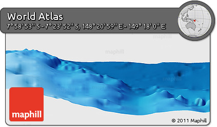 Physical Panoramic Map of the Area around 7° 41' 23" S, 148° 49' 29" E