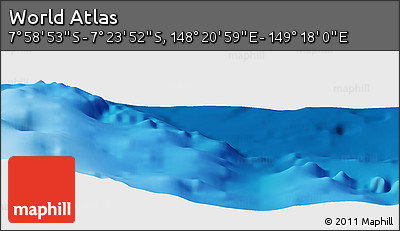 Physical Panoramic Map of the Area around 7° 41' 23" S, 148° 49' 29" E