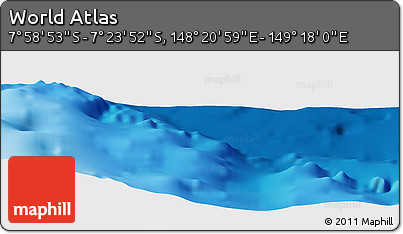 Physical Panoramic Map of the Area around 7° 41' 23" S, 148° 49' 29" E