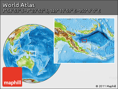Physical Location Map of the Area around 7° 41' 23" S, 149° 40' 30" E