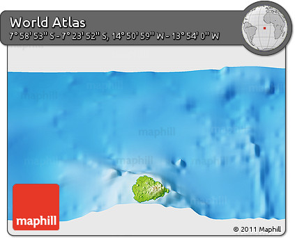 Physical 3D Map of the Area around 7° 41' 23" S, 14° 22' 30" W