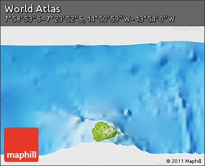 Physical 3D Map of the Area around 7° 41' 23" S, 14° 22' 30" W