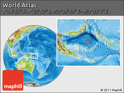 Physical Location Map of the Area around 7° 41' 23" S, 153° 4' 29" E