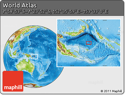 Physical Location Map of the Area around 7° 41' 23" S, 153° 4' 29" E