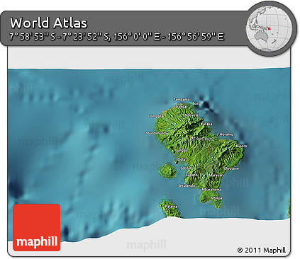 Satellite 3D Map of the Area around 7° 41' 23" S, 156° 28' 29" E