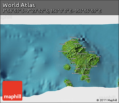 Satellite 3D Map of the Area around 7° 41' 23" S, 156° 28' 29" E