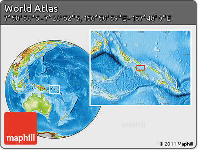 Physical Location Map of the Area around 7° 41' 23" S, 157° 19' 29" E