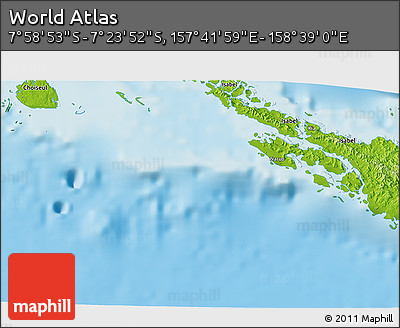 Physical 3D Map of the Area around 7° 41' 23" S, 158° 10' 30" E