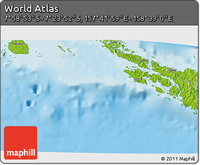 Physical 3D Map of the Area around 7° 41' 23" S, 158° 10' 30" E