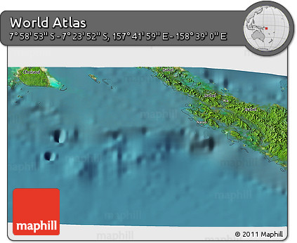 Satellite 3D Map of the Area around 7° 41' 23" S, 158° 10' 30" E