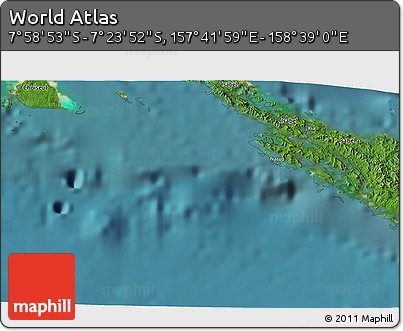 Satellite 3D Map of the Area around 7° 41' 23" S, 158° 10' 30" E