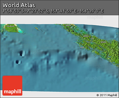 Satellite 3D Map of the Area around 7° 41' 23" S, 158° 10' 30" E