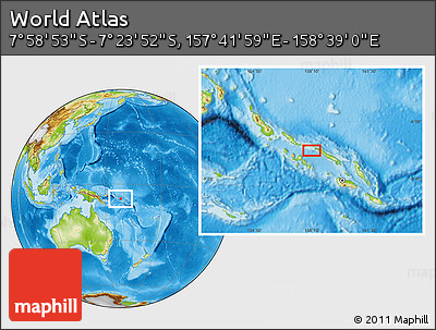 Physical Location Map of the Area around 7° 41' 23" S, 158° 10' 30" E