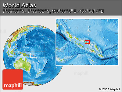 Physical Location Map of the Area around 7° 41' 23" S, 159° 1' 30" E