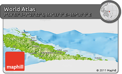 Physical Panoramic Map of the Area around 7° 41' 23" S, 159° 1' 30" E