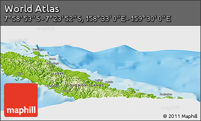 Physical Panoramic Map of the Area around 7° 41' 23" S, 159° 1' 30" E